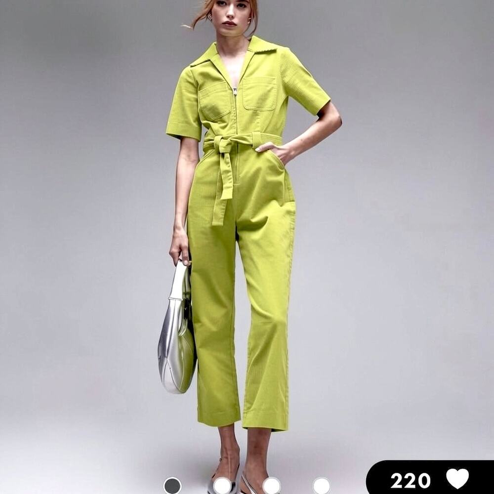& OTHER STORIES Jumpsuit Light chartreuse Belted Short Sleeve size 8